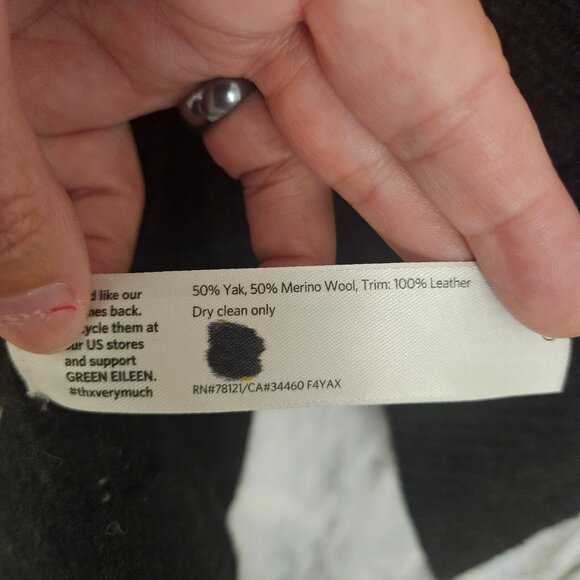 Eileen Fisher Open Front Cardigan Size Medium Yak Merino Wool Leather - Picture 6 of 7